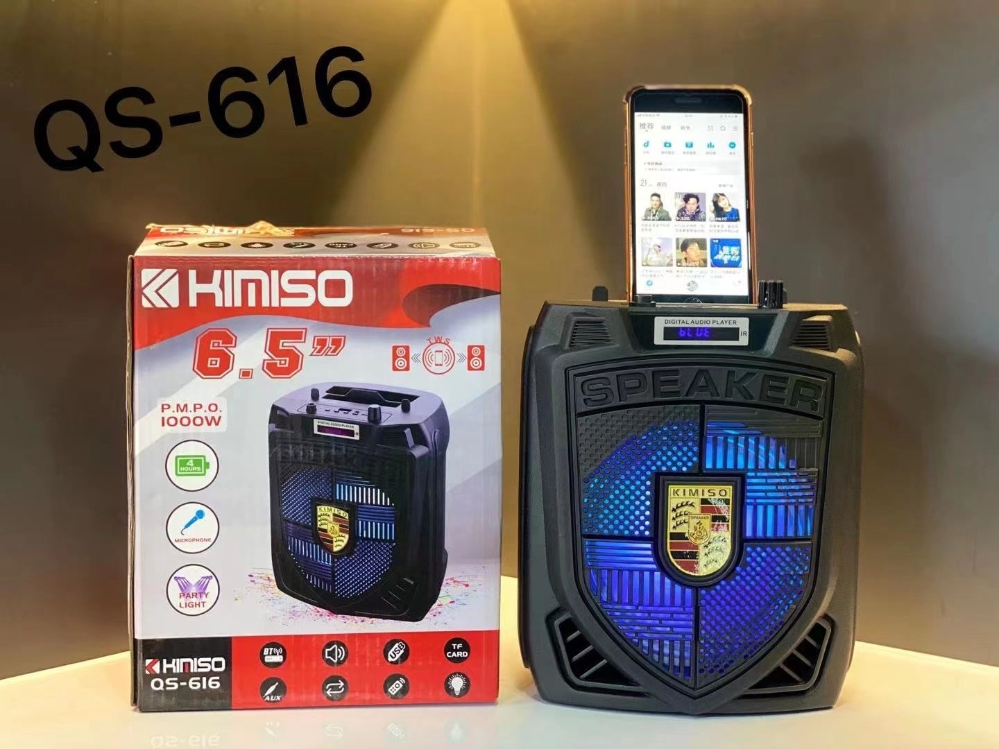 خرید اسپیکر چمدانی بلوتوثی رم و فلش خور Kimiso QS-616 + ریموت کنترل